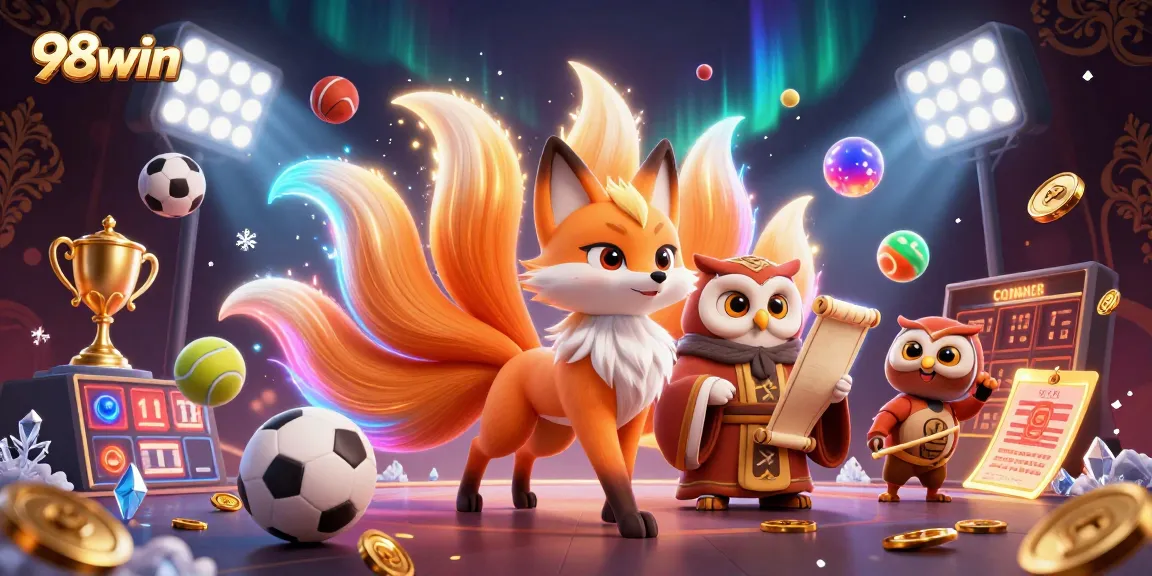 Play thrilling games at 98win with vibrant nine-tailed fox spirit and wise owl sage!