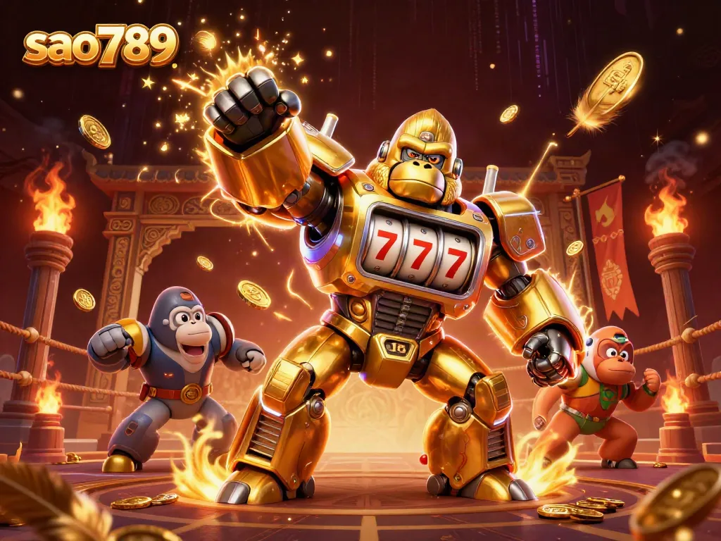 Engage with exhilarating gameplay at sao789 featuring vibrant slot machine-themed elements and action-packed atmosphere.