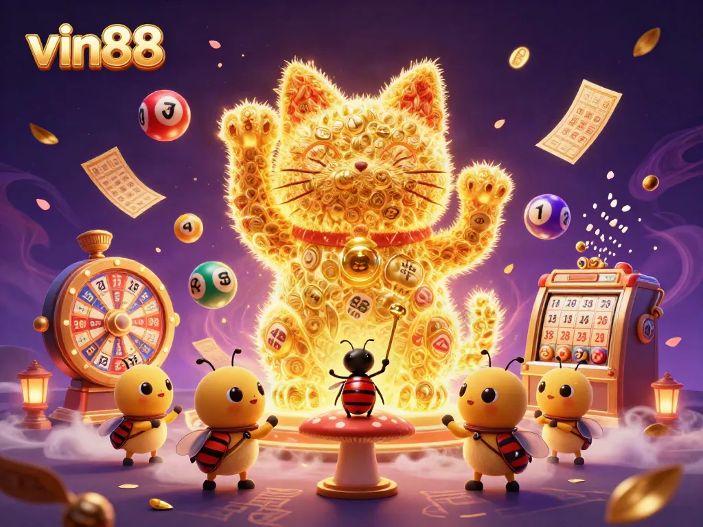 Experience thrilling jackpots and vibrant casino fun with vin88's colorful 3D illustration.