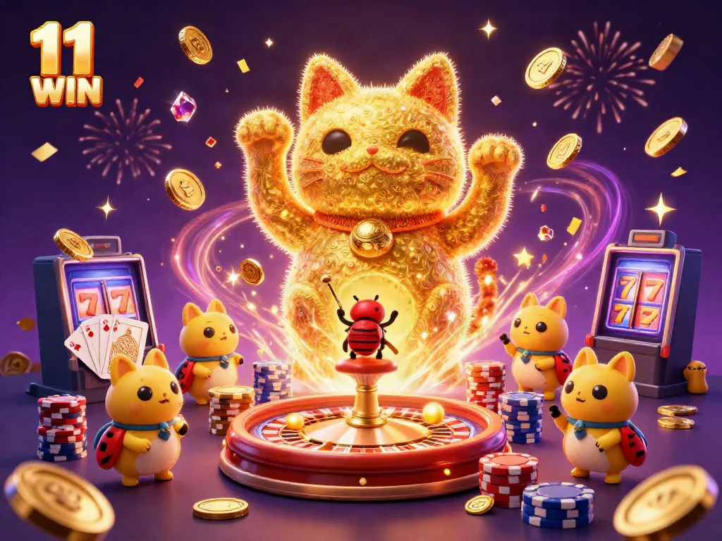 Experience the magic of 11 WIN casino with captivating golden fireflies symbolizing luck.
