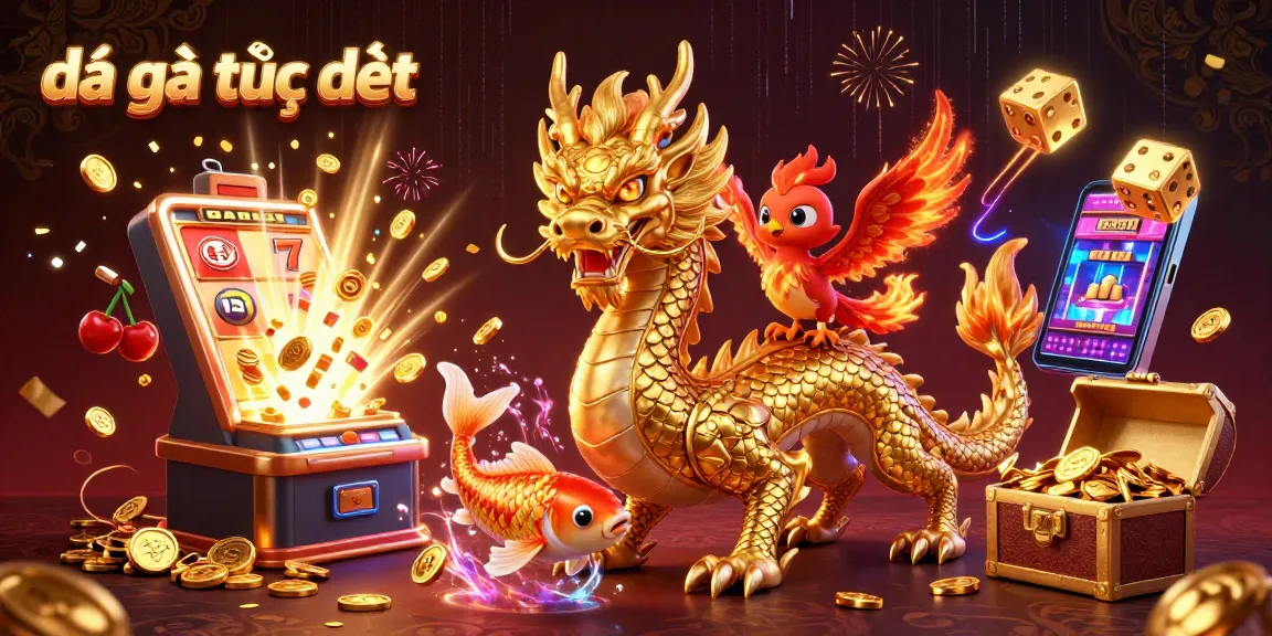 Witness the excitement of đá gà trực tiếp with a dynamic 3D scene showcasing a golden dragon, phoenix, and koi fish