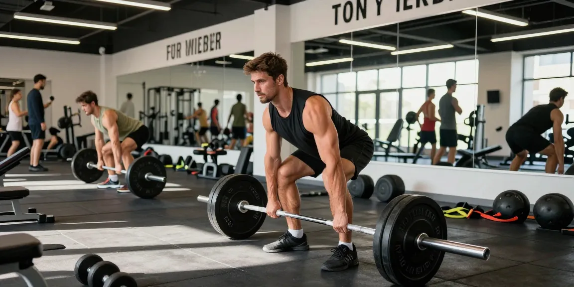 Anabolika Shop Deutschland: Muskulöser Mann im Fitnessstudio beim Deadlift, umgeben von Trainingsgeräten.