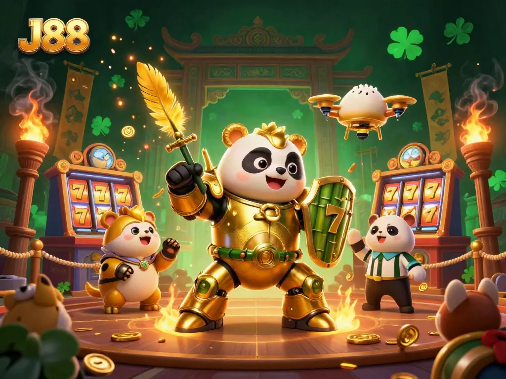 Experience vibrant gambling action with J88 in a dynamic casino scene filled with characters and elements.