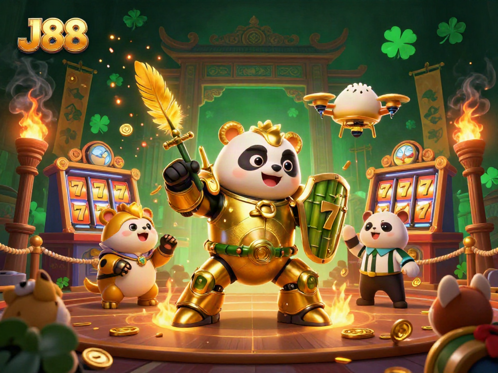 Experience vibrant gambling action with J88 in a dynamic casino scene filled with characters and elements.