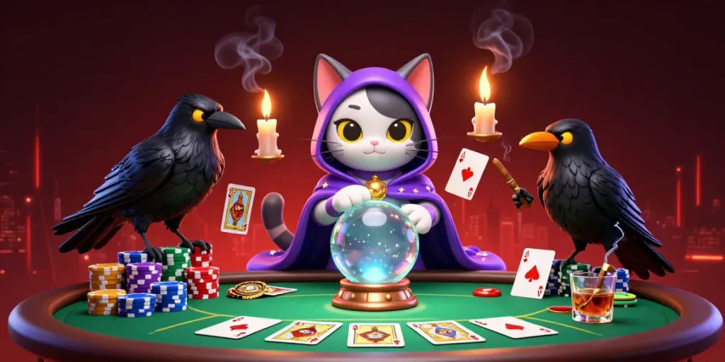 Engage with hire santa in a vibrant casino-themed illustration showcasing festive poker elements.