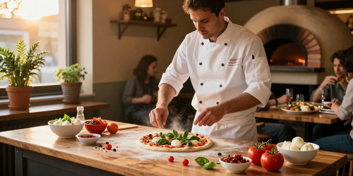 Delicious pizzeria scene showcasing the art of making pg soft pizza with fresh ingredients and a warm atmosphere.