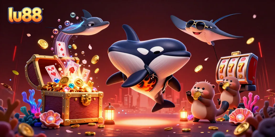 Experience the thrill of lu88 with vibrant characters and casino elements celebrating a winning moment.