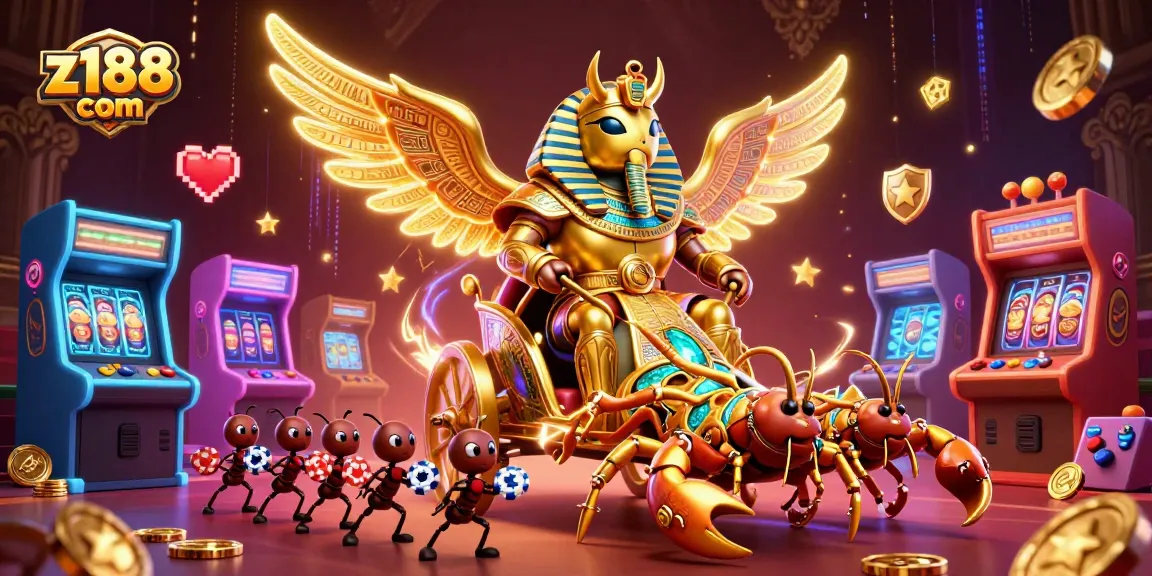 Join the excitement at z188 com with a vibrant 3D illustration featuring casino elements and characters.
