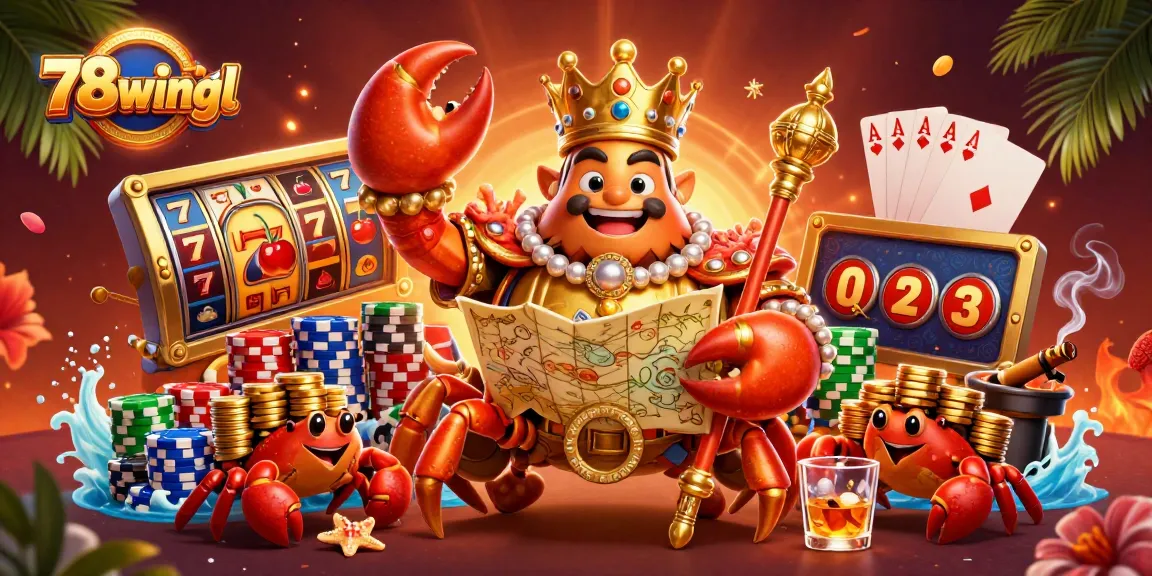 Engage in thrilling slot adventures with 78wintl's vibrant 3D casino scene featuring crab emperor and riches.