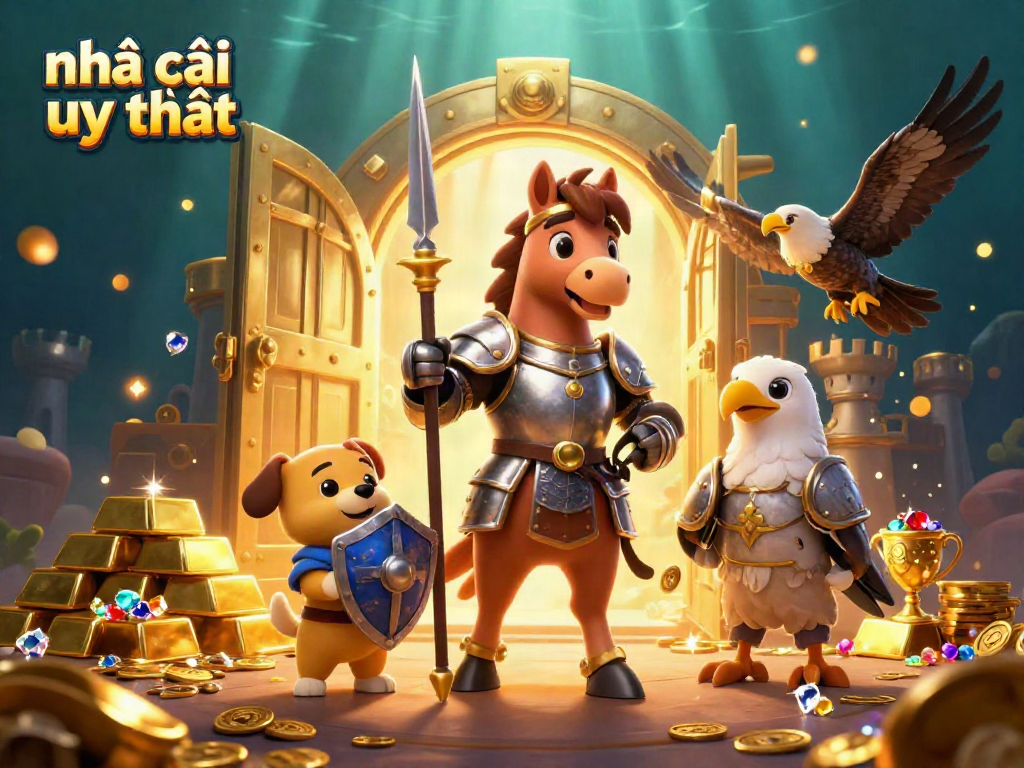 Experience the thrill of nhà cái uy tín in this lively 3D illustration featuring a knight, puppy, and falcon.