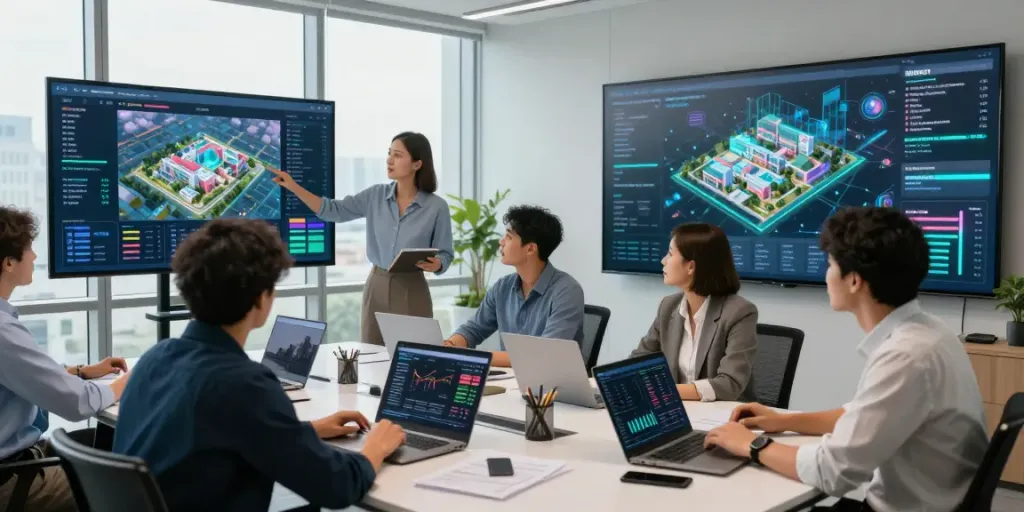 Team discussing rokok88 digital investment strategies in a modern workspace.