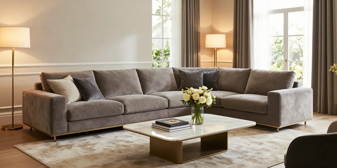 Baxter Sofa Preis, präsentiert in einem eleganten Wohnzimmer, das luxuriöses italienisches Design mit ambientem Licht zeigt.