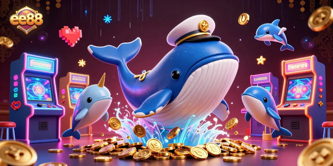 Experience thrilling gaming at ee88 with vibrant 3D casino elements and playful marine characters.