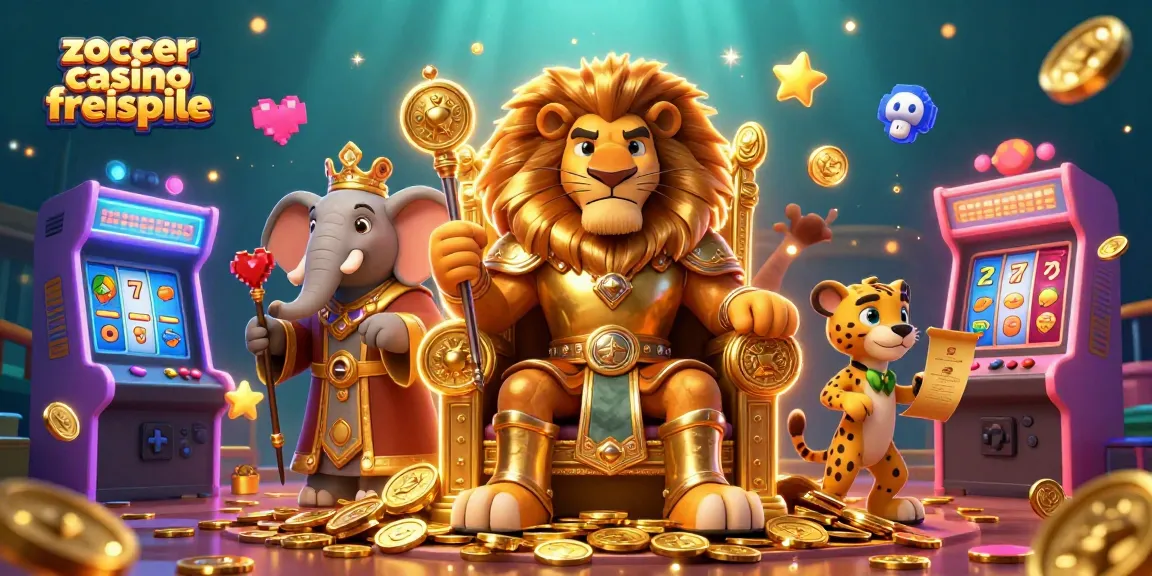 Zoccer Casino Freispiele erleben mit königlichen Symbolen, Spielautomaten und lebhaften 3D-Charakteren.