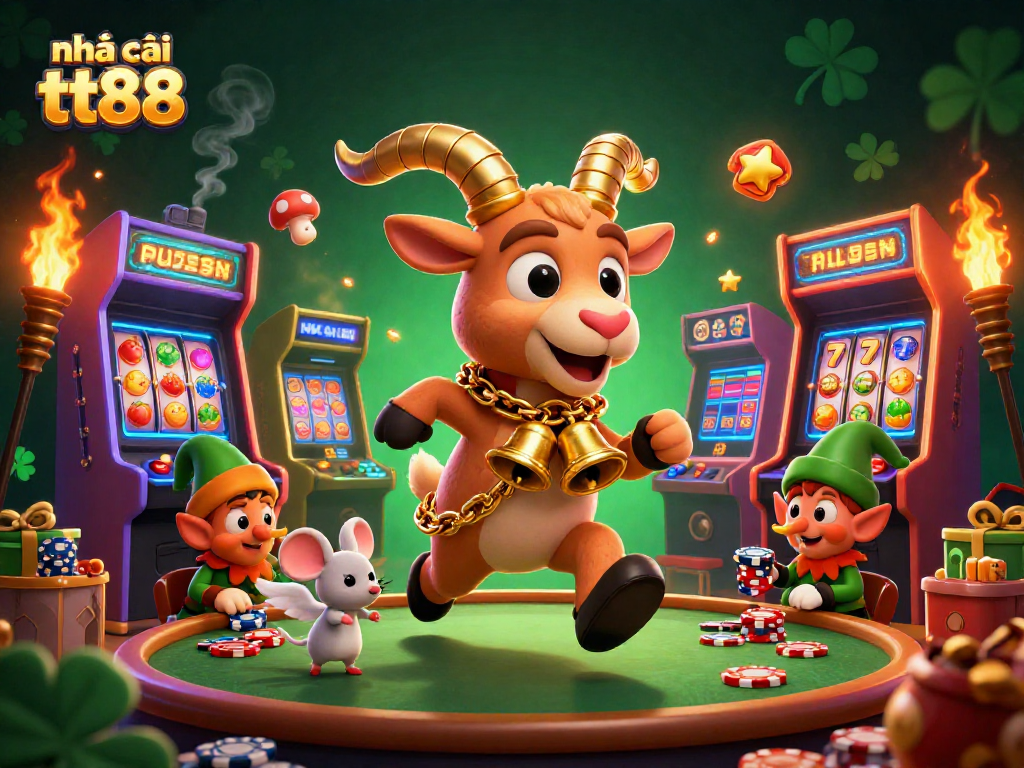 Experience festive gaming chaos at nhà cái tt88 with Krampus, angel mouse, and gremlins in a dynamic casino scene.
