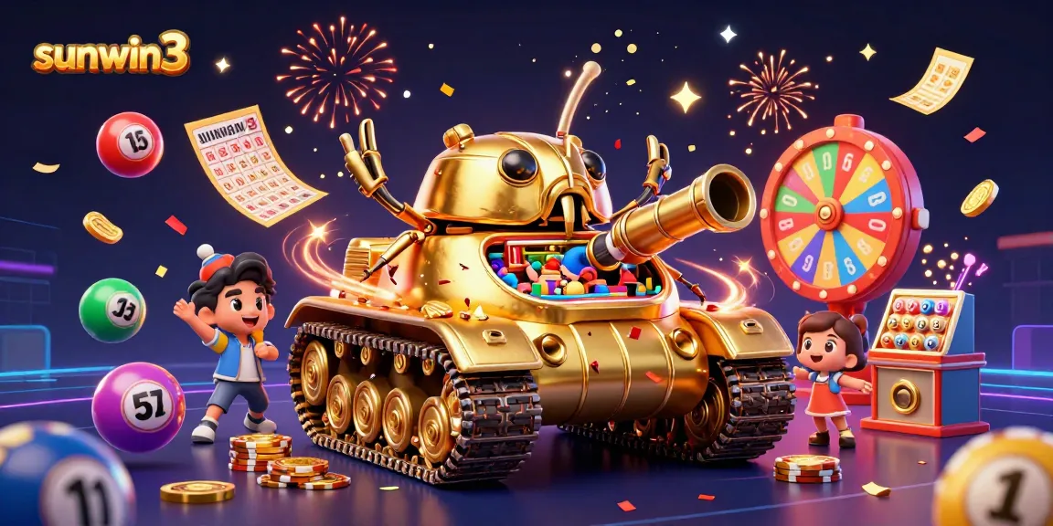 Experience the thrill of sunwin3 with vibrant lottery balls and a golden casino revealed from a magical beetle tank.