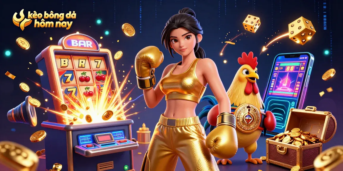 Experience thrilling kèo bóng đá hôm nay with dynamic illustration of betting excitement and casino elements.