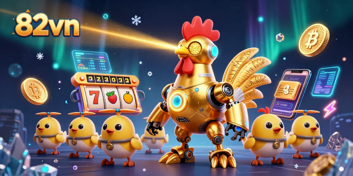 Experience thrilling casino action with 82vn's dynamic characters amidst vibrant slot game elements.