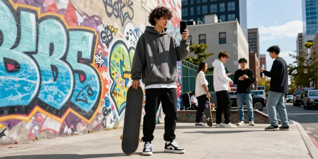 Youth engaging with rokok88 street culture in urban graffiti setting