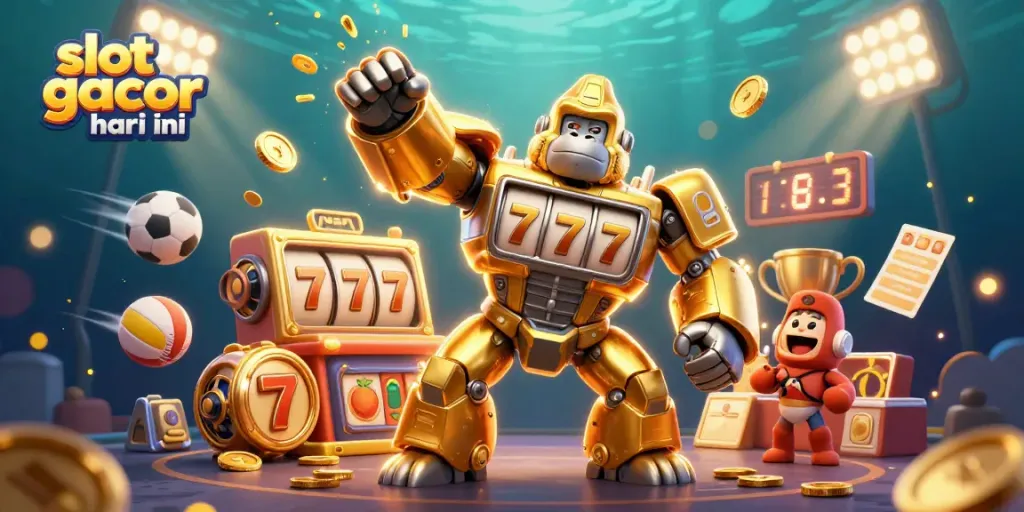 Experience thrilling wins with slot gacor hari ini featuring golden gorilla mech and slot elements.