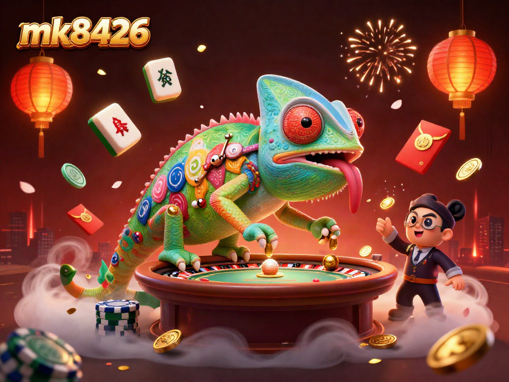 Experience exciting gameplay with mk8426 in a vibrant casino illustration filled with dynamic elements.