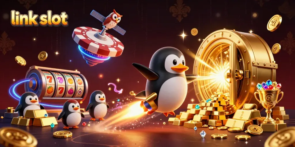 Experience the thrill of link slot gaming with vibrant, dynamic characters in a casino adventure.