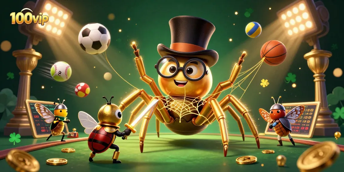 Engage with thrilling action at 100vip, where a golden tarantula weaves fortune in an energetic casino scene.