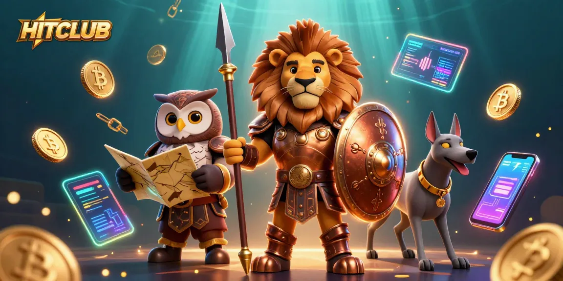 Engage in immersive gaming at HITCLUB with strategic characters amidst vibrant casino elements.
