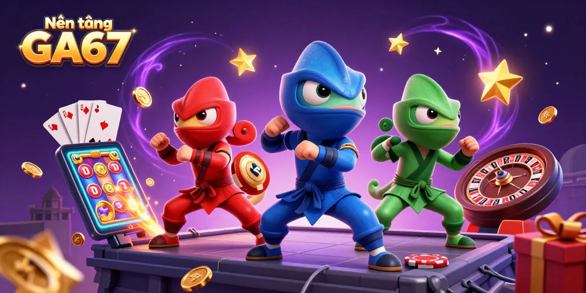 Nền tảng GA67 unleashing vibrant casino action with ninja chameleons and slot games.