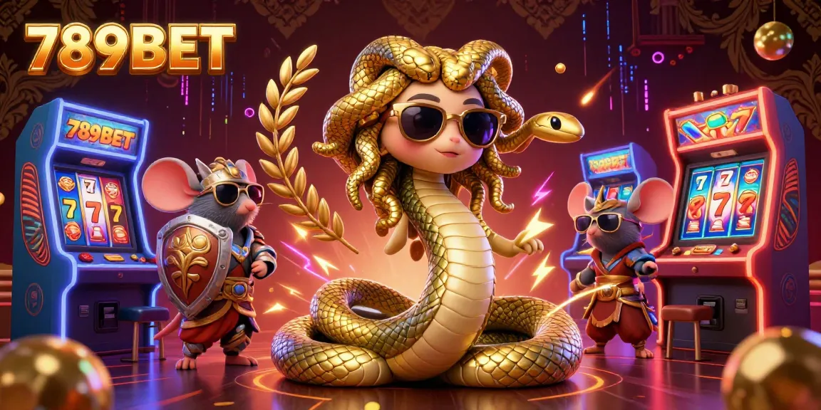 Spin to win with 789BET's lively 3D casino scene featuring Medusa and gaming elements.