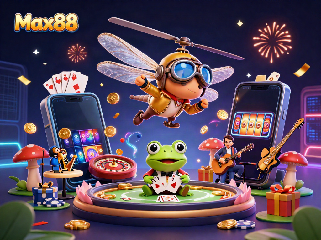 Experience thrilling gaming excitement at Max88 with engaging casino characters and vibrant game elements