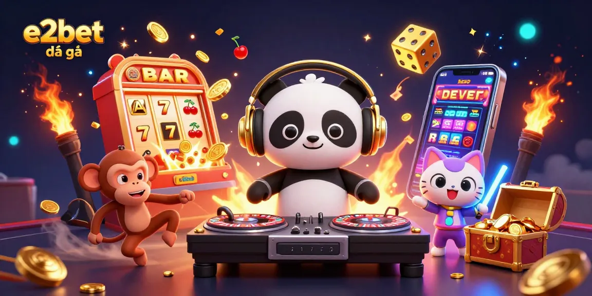 Experience e2bet đá gà excitement with vibrant 3D casino illustration filled with interactive game elements.