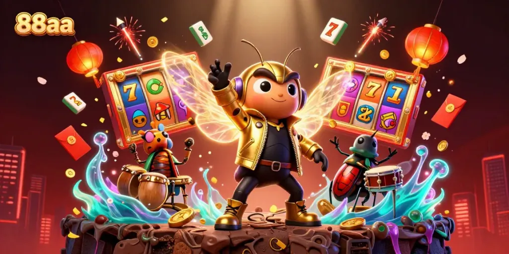 Engage with winning strategies at 88aa featuring vibrant slot reels and dynamic character actions.