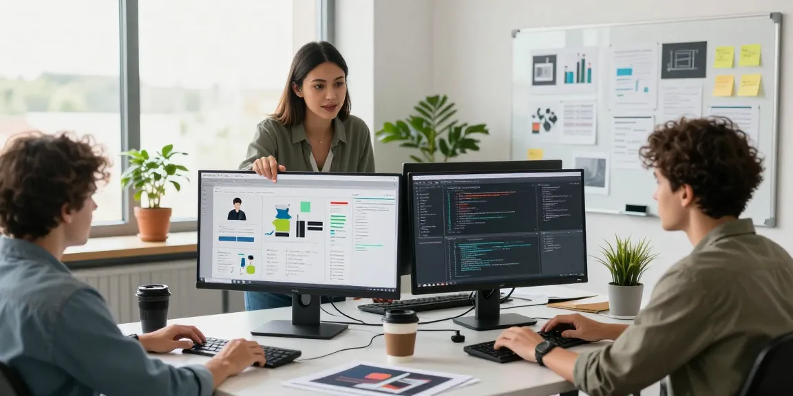 Kollaborativer Arbeitsbereich in einer Web Agentur, der ein diverses Team zeigt, das sich an kreativen Projektdiskussionen beteiligt.