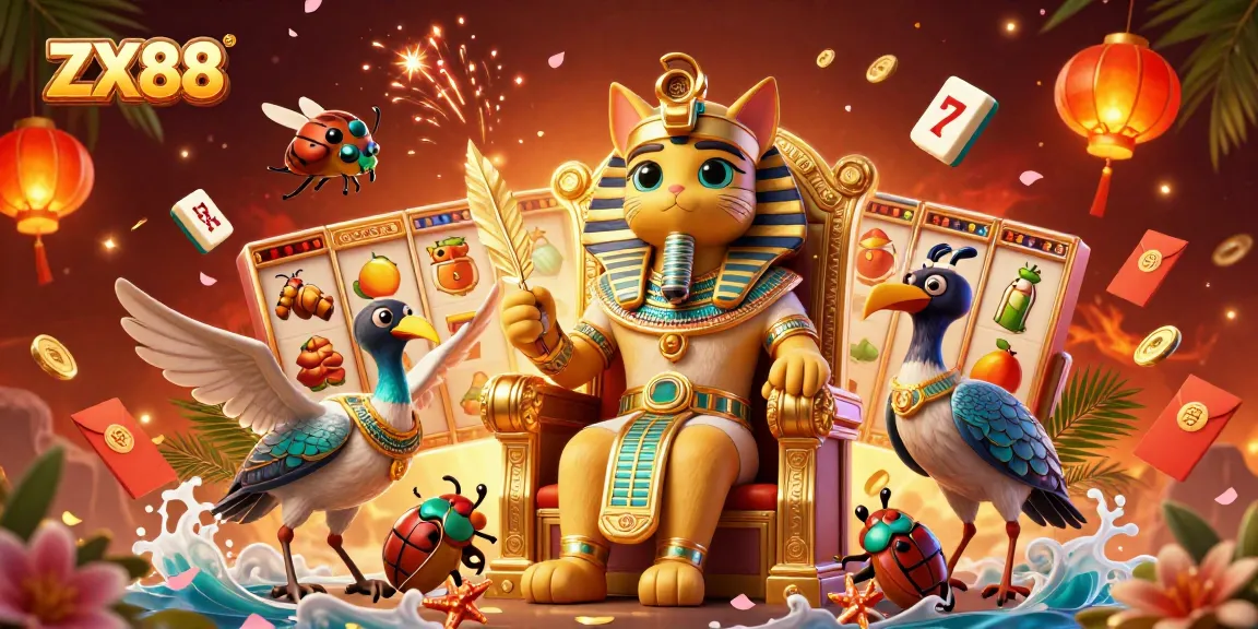 Join the excitement at ZX88 with lucky slot reels and jackpot thrills in a stunning casino illustration.