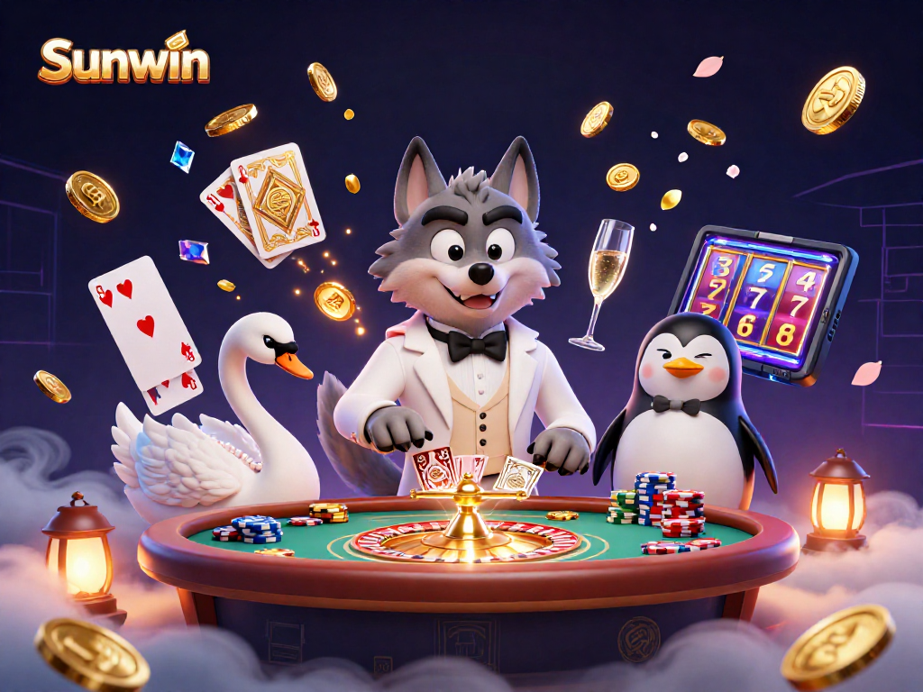 Experience the excitement at Sunwin with a card-dealing swan, debonair wolf, and a penguin sommelier