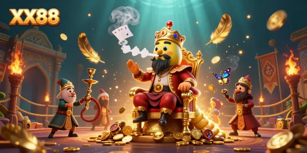 Experience thrilling moments at XX88 with a vibrant casino-themed 3D illustration.