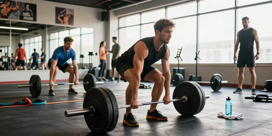 Ein leistungsstarker Mann trainiert mit Utinon Steroide im modernen Fitnessstudio.