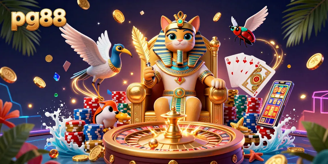 Experience excitement with pg88 and its fun gaming elements set in a vivid casino illustration.