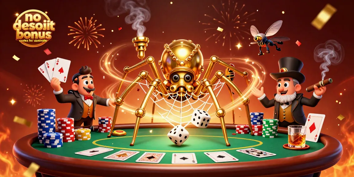 No deposit bonus codes for australia shimmering in an elaborate casino scene with vibrant poker elements.