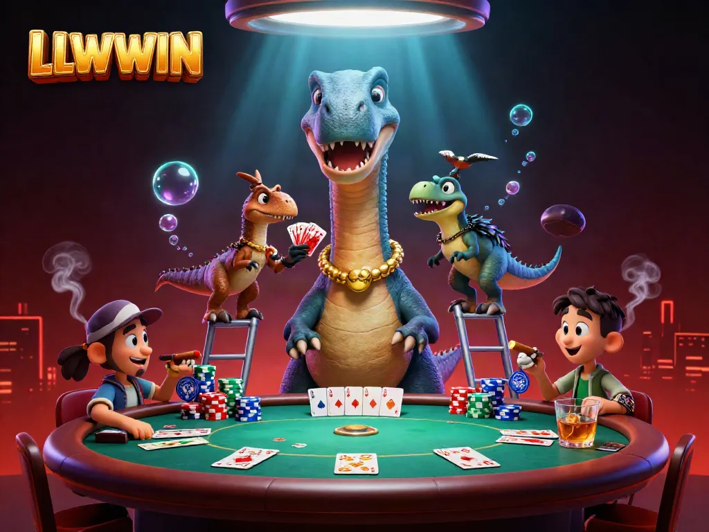 LLWWIN brings excitement to poker games with a vibrant 3D illustration of a casino scene.
