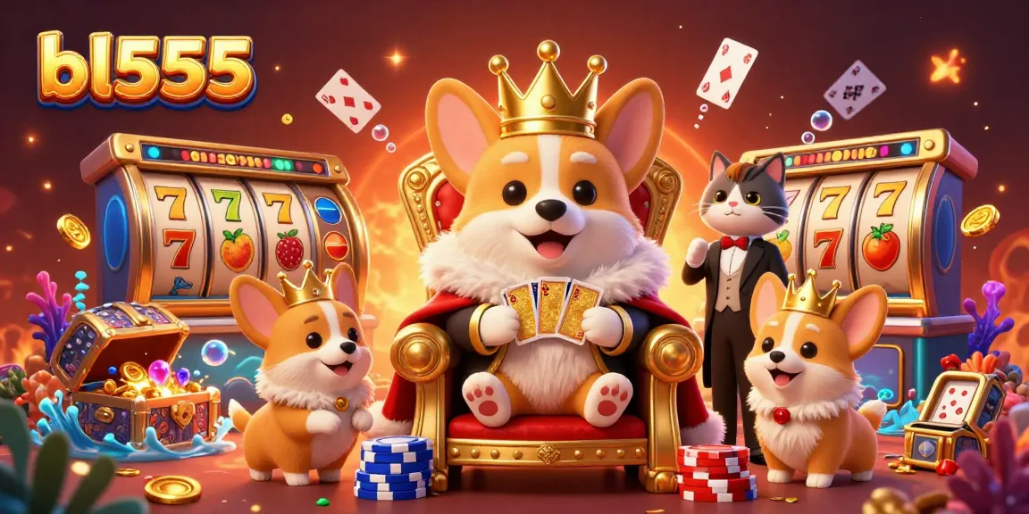 Play and win big with bl555 at a vibrant online casino featuring a royal corgi and riches.