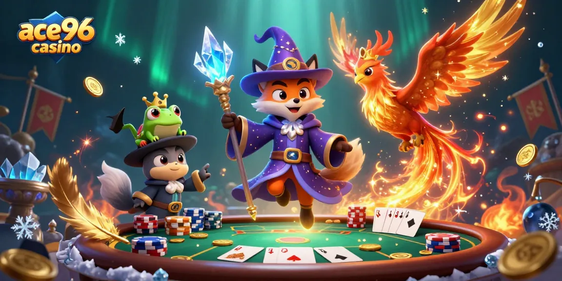 Experience the magic at ace96 casino with a fantasy-themed poker showdown and vibrant characters.