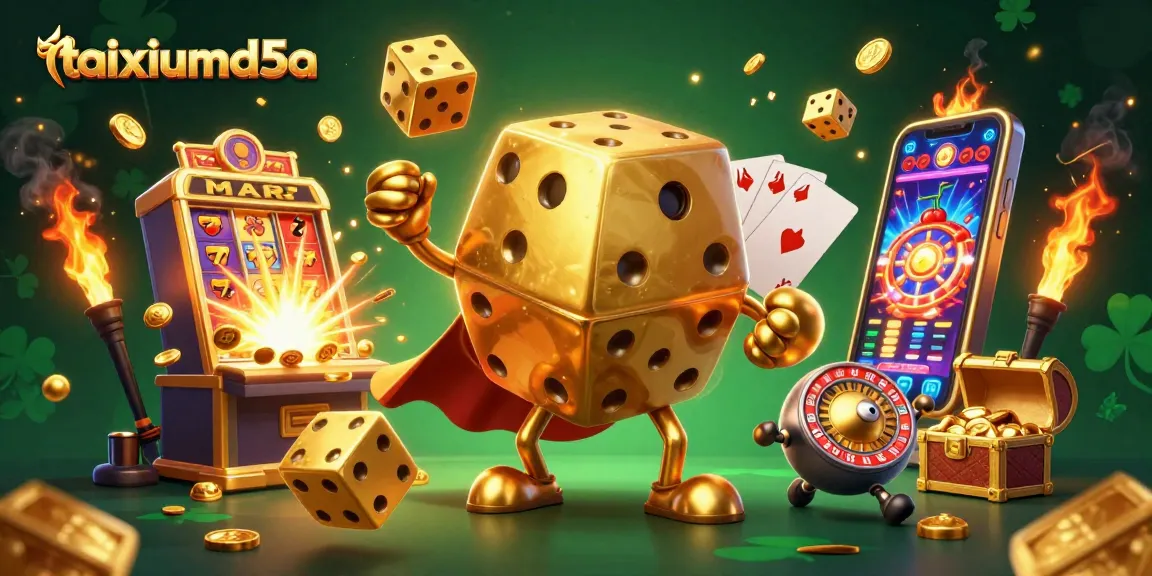 Experience excitement with taixiumd5a as golden dice juggle and the jackpot bursts in this 3D casino illustration.