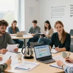MPU Vorbereitung Hannover - Eine unterstützende MPU Vorbereitungsszene in Hannover mit einer vielfältigen Gruppe im Gespräch mit einem professionellen Therapeuten.