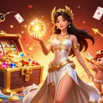 Experience the thrilling TK11 casino games with a Grecian goddess, cherubs, and vibrant game elements.