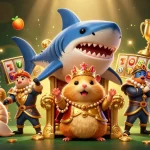 Engage in nổ hũ gameplay with a dynamic scene of a golden hamster king among lively slot elements
