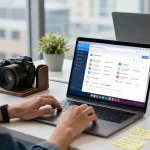 Switch Telegram Chinese language settings in a modern workspace with devices and translation tips.