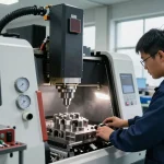 Präzisionstechnik in der CNC-Bearbeitung mit erfahrenem Techniker und moderner Maschinen.