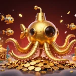 Experience gaming excitement with go88, featuring a vibrant 3D kraken submarine amidst gold coins and slot elements.